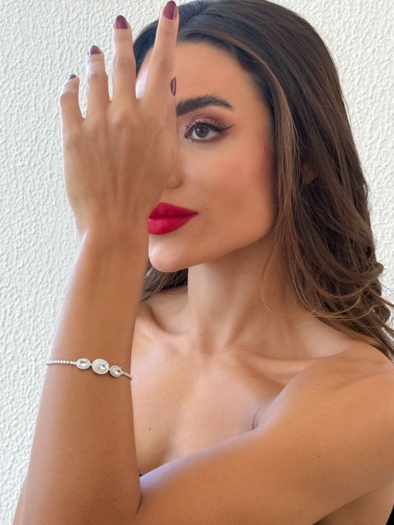 Pulseira Folheada a Ouro 18k e Prata Formas de Cristal Cravejadas