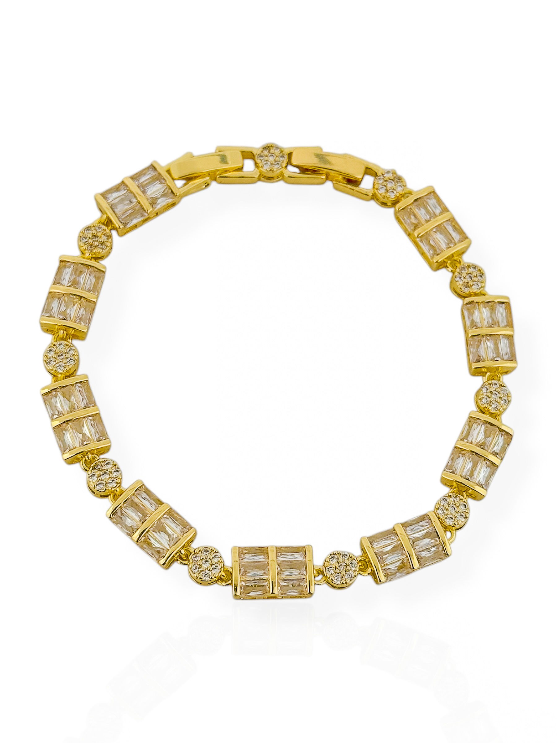 Pulseira Folheada a Prata Formas Geometricas Cravejadas com Navetes