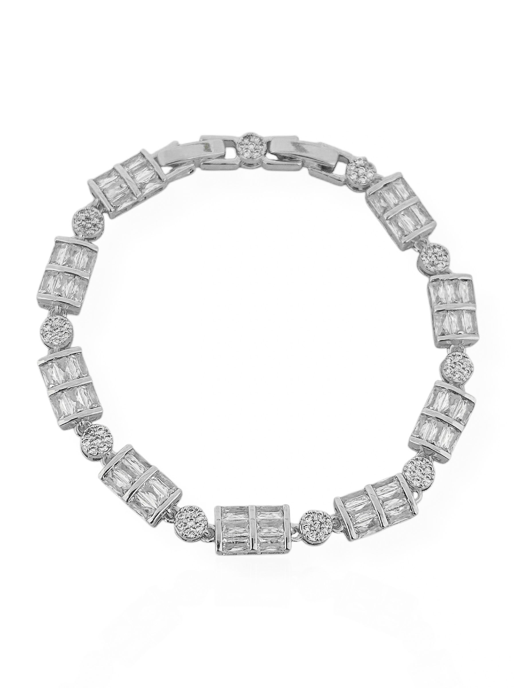 Pulseira Folheada a Prata Formas Geometricas Cravejadas com Navetes