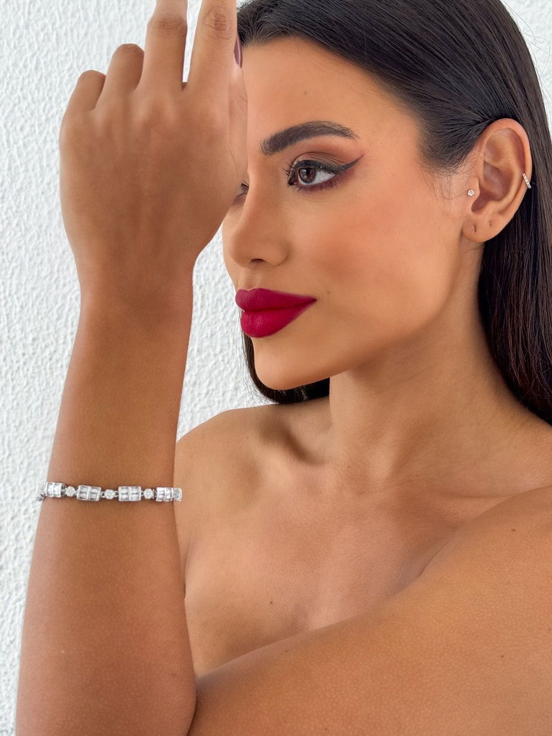 Pulseira Folheada a Prata Formas Geometricas Cravejadas com Navetes