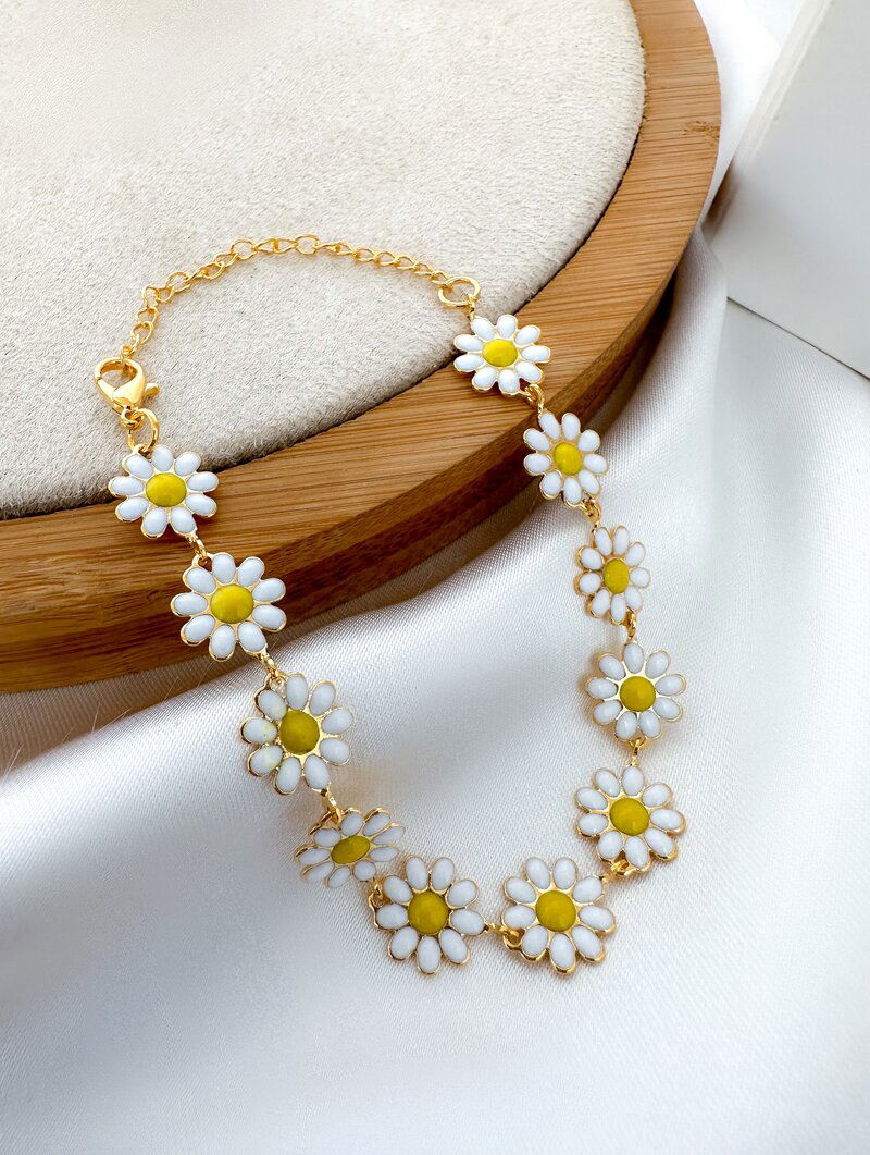 Pulseira Folheada a Ouro 18k e Prata Margaridas