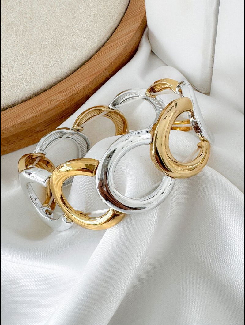 Pulseira Folheada a Ouro 18k e Prata Maxi Circulos Vazados