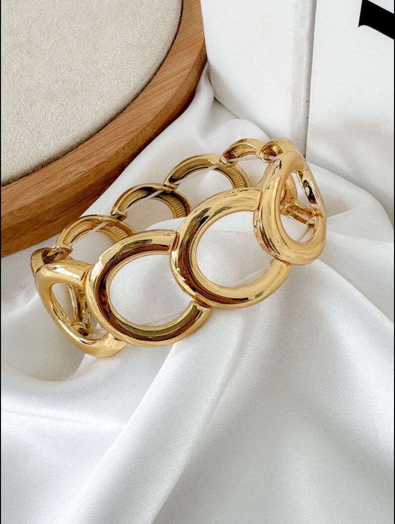 Pulseira Folheada a Ouro 18k e Prata Maxi Circulos Vazados