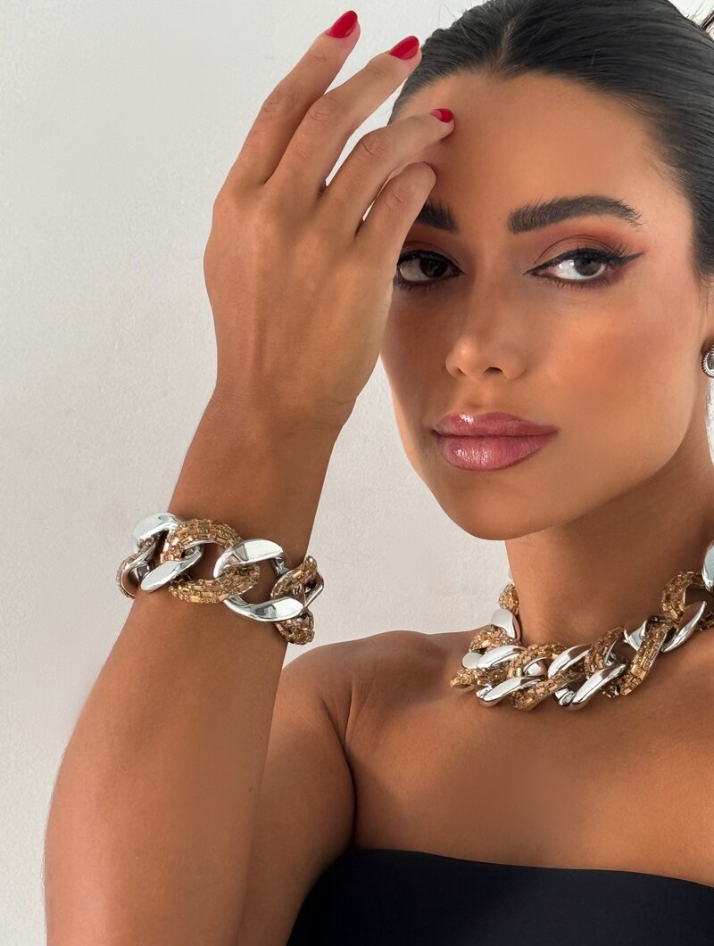 Pulseira Folheada a Ouro 18k e Prata Maxi Corrente