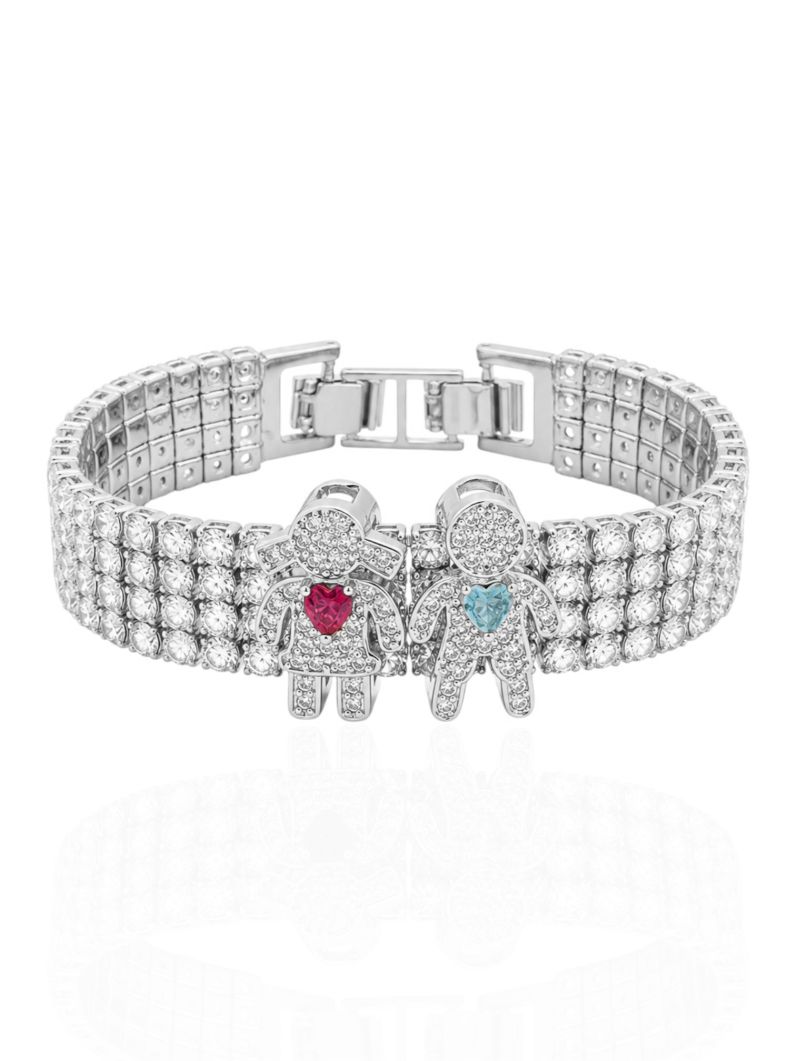 Pulseira Folheada a Ouro 18k e Prata Maxi Zirconia Com Charm Casal Menina e Menino