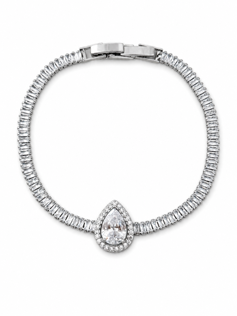 Pulseira Folheada a Ouro 18k e Prata Navetes Com Gota Cristal Colorido