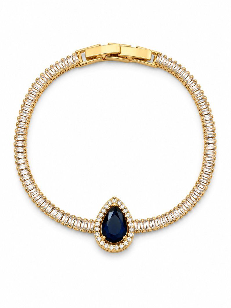 Pulseira Folheada a Ouro 18k e Prata Navetes Com Gota Cristal Colorido
