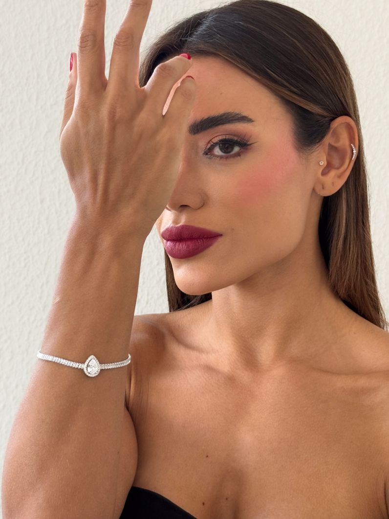 Pulseira Folheada a Ouro 18k e Prata Navetes Com Gota Cristal Colorido
