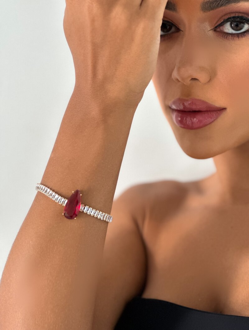 Pulseira Folheada a Ouro 18k e Prata Navetes com Gota de Zircônia