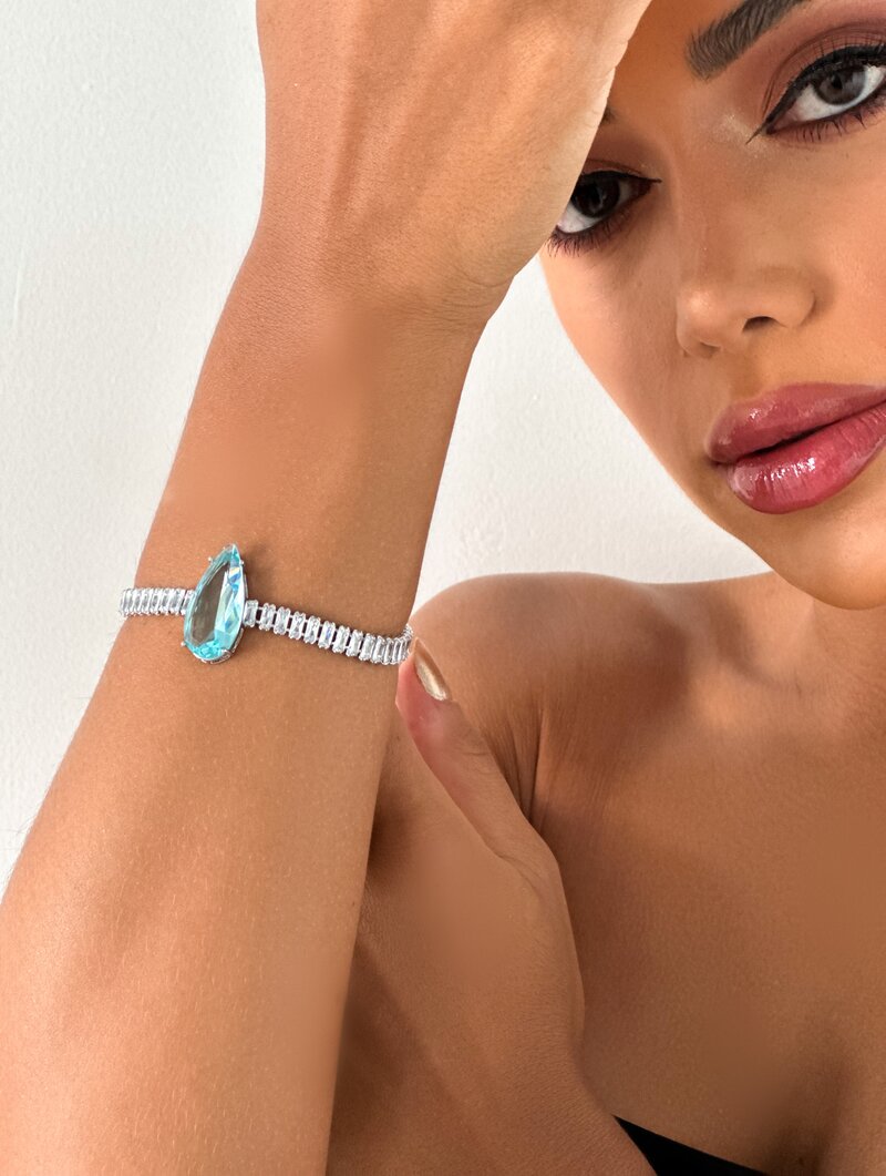 Pulseira Folheada a Ouro 18k e Prata Navetes com Gota de Zircônia