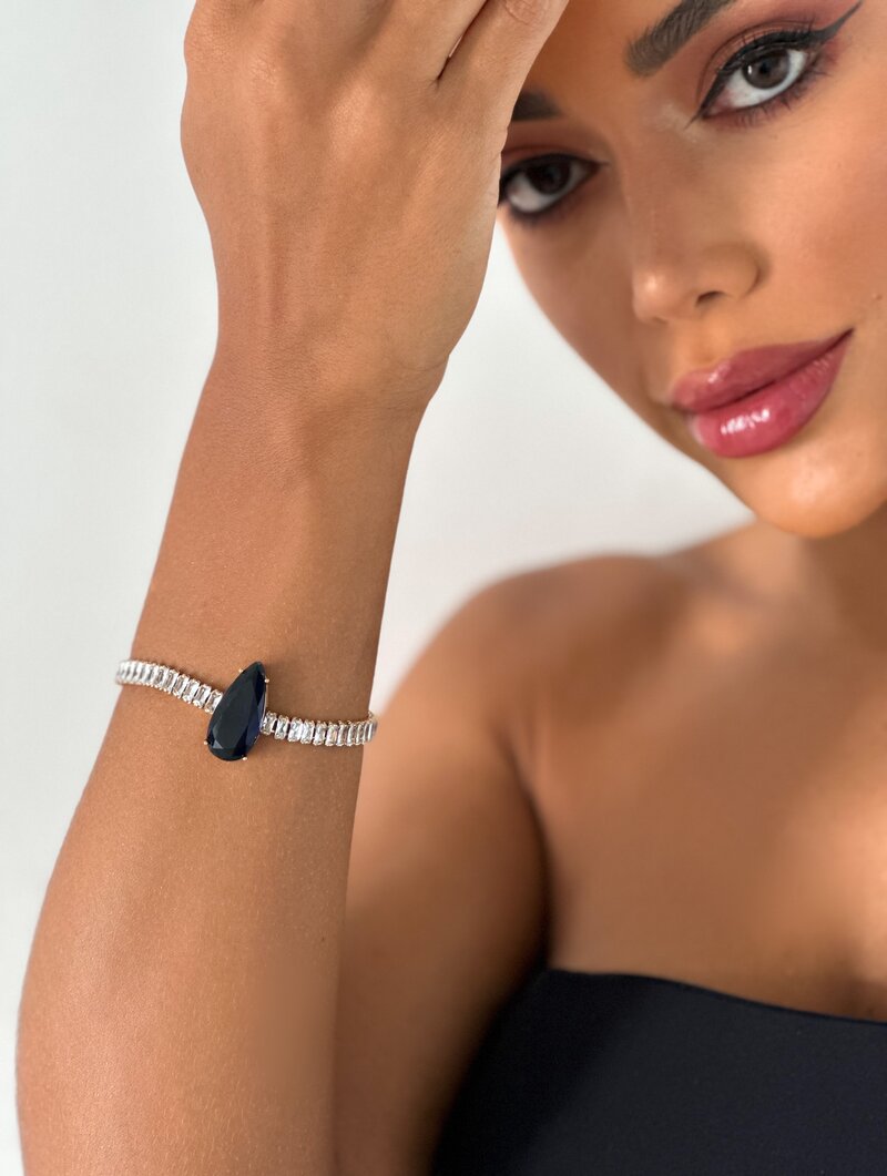 Pulseira Folheada a Ouro 18k e Prata Navetes com Gota de Zircônia