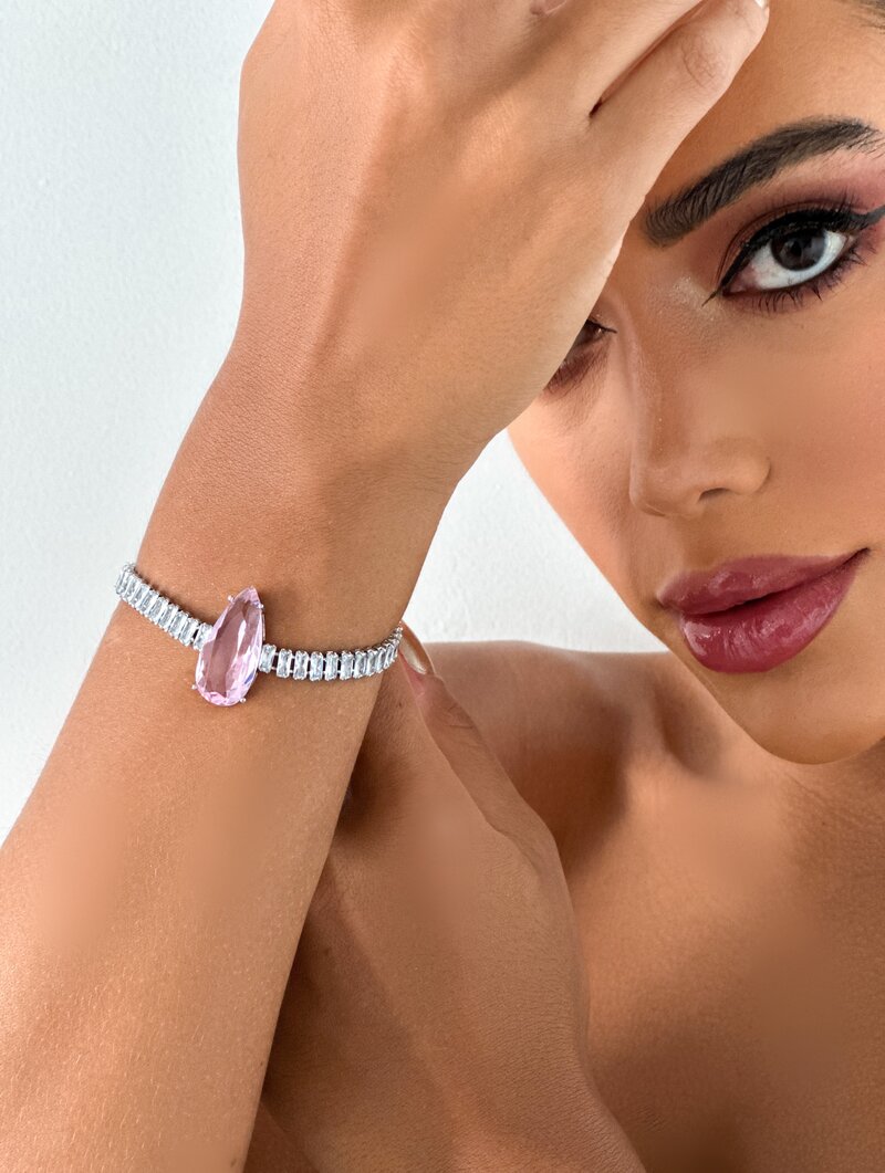 Pulseira Folheada a Ouro 18k e Prata Navetes com Gota de Zircônia