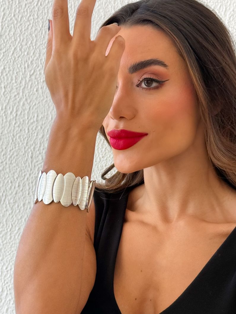 Pulseira Folheada a Ouro 18k e Prata Ovais Texturizados