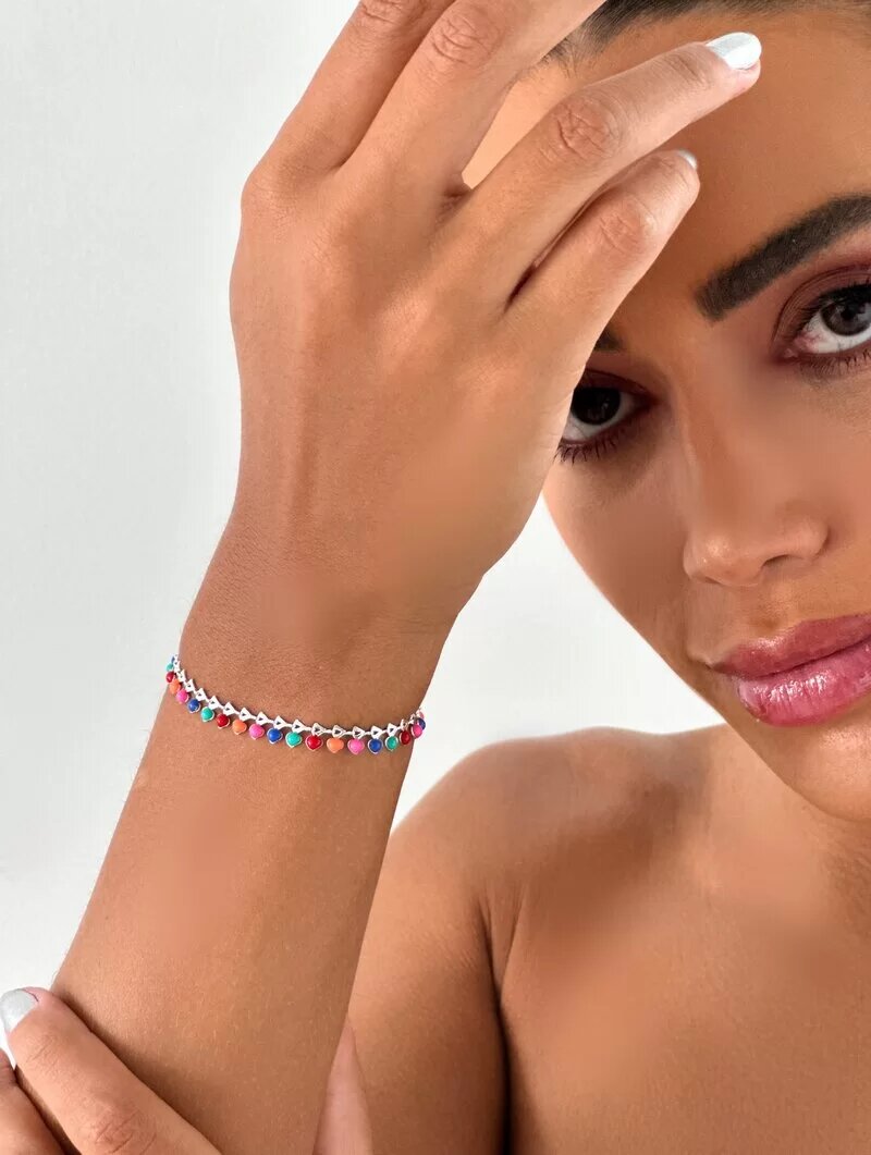 Pulseira Folheada a Ouro 18k e Prata Pingentes Resinados