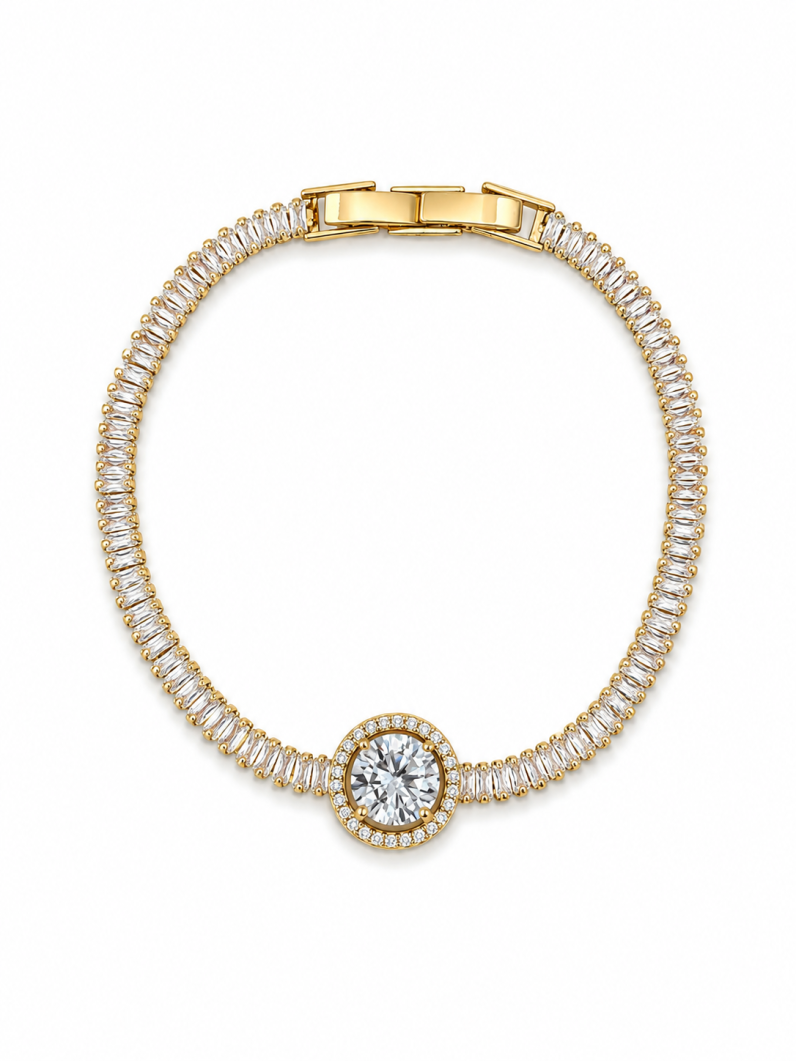 Pulseira Folheada a Ouro 18k e Prata Ponto de Luz Cravejado