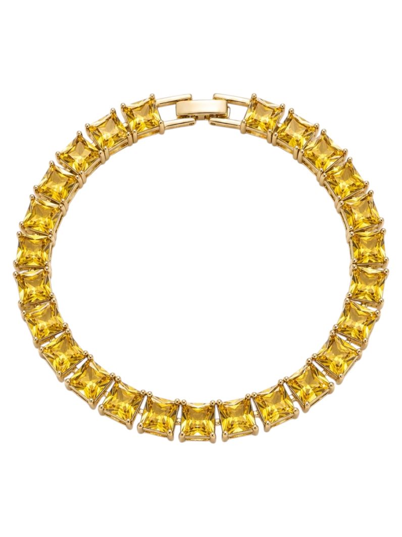 Pulseira Folheada a Ouro 18k e Prata Quadrado Com Zirconia Colorido