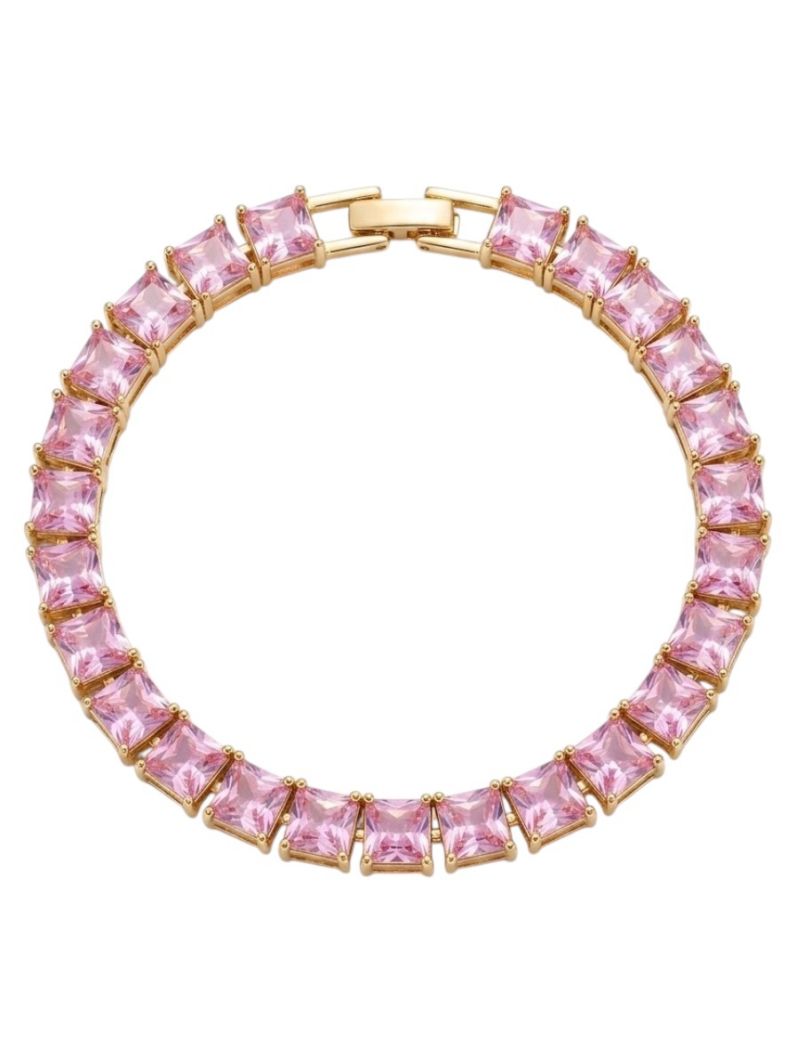 Pulseira Folheada a Ouro 18k e Prata Quadrado Com Zirconia Colorido