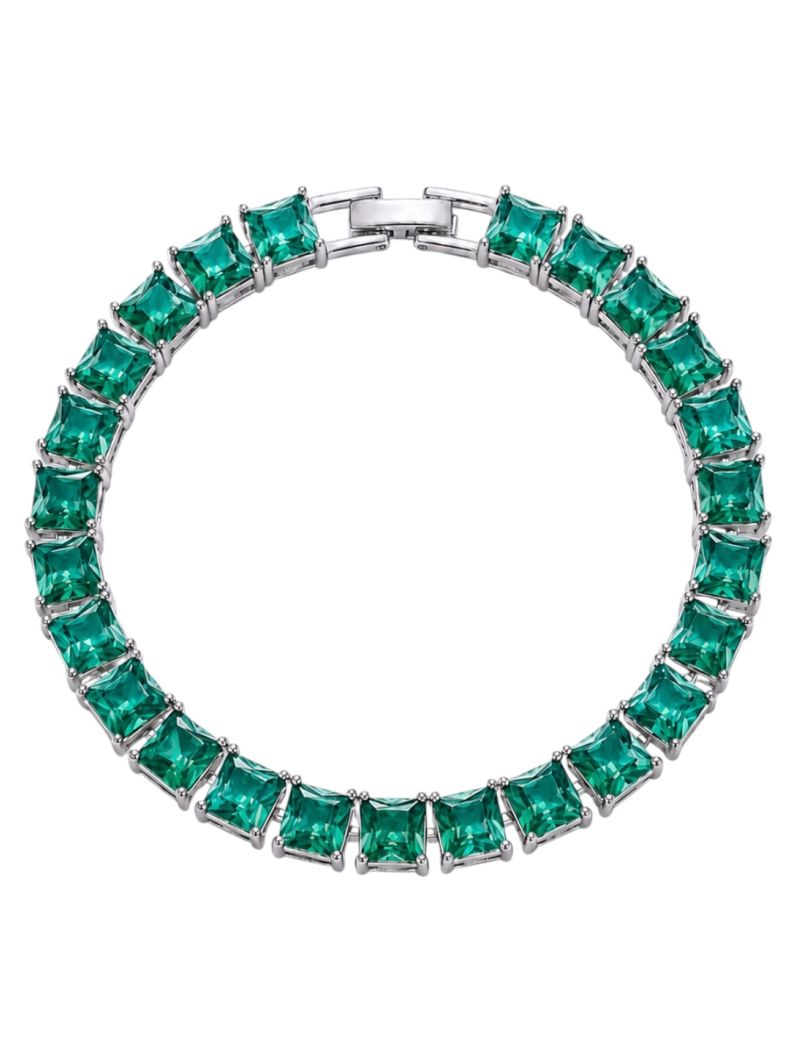 Pulseira Folheada a Ouro 18k e Prata Quadrado Com Zirconia Colorido