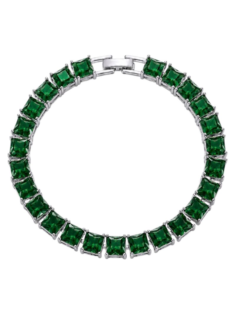 Pulseira Folheada a Ouro 18k e Prata Quadrado Com Zirconia Colorido