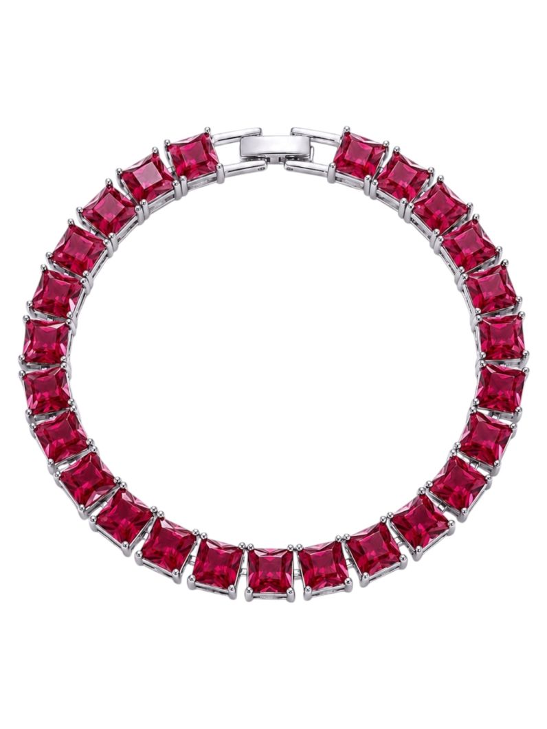 Pulseira Folheada a Ouro 18k e Prata Quadrado Com Zirconia Colorido
