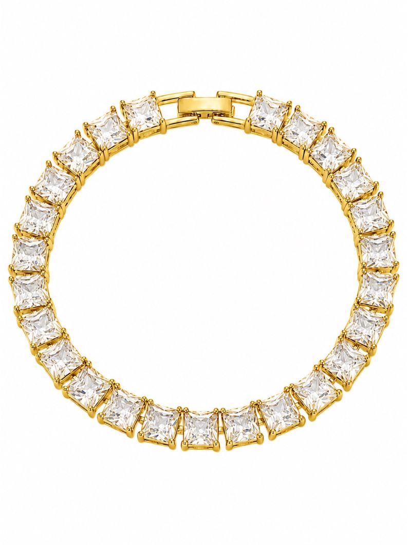 Pulseira Folheada a Ouro 18k e Prata Quadrado Com Zirconia Colorido