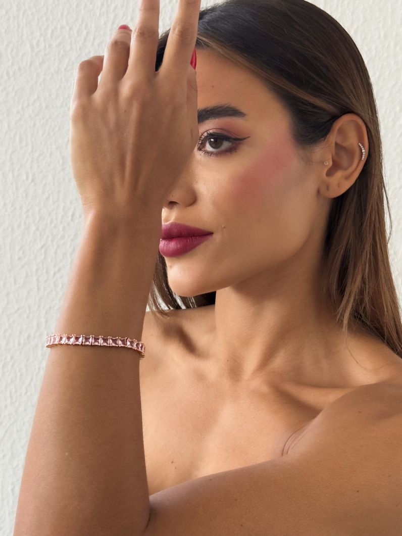 Pulseira Folheada a Ouro 18k e Prata Quadrado Com Zirconia Colorido
