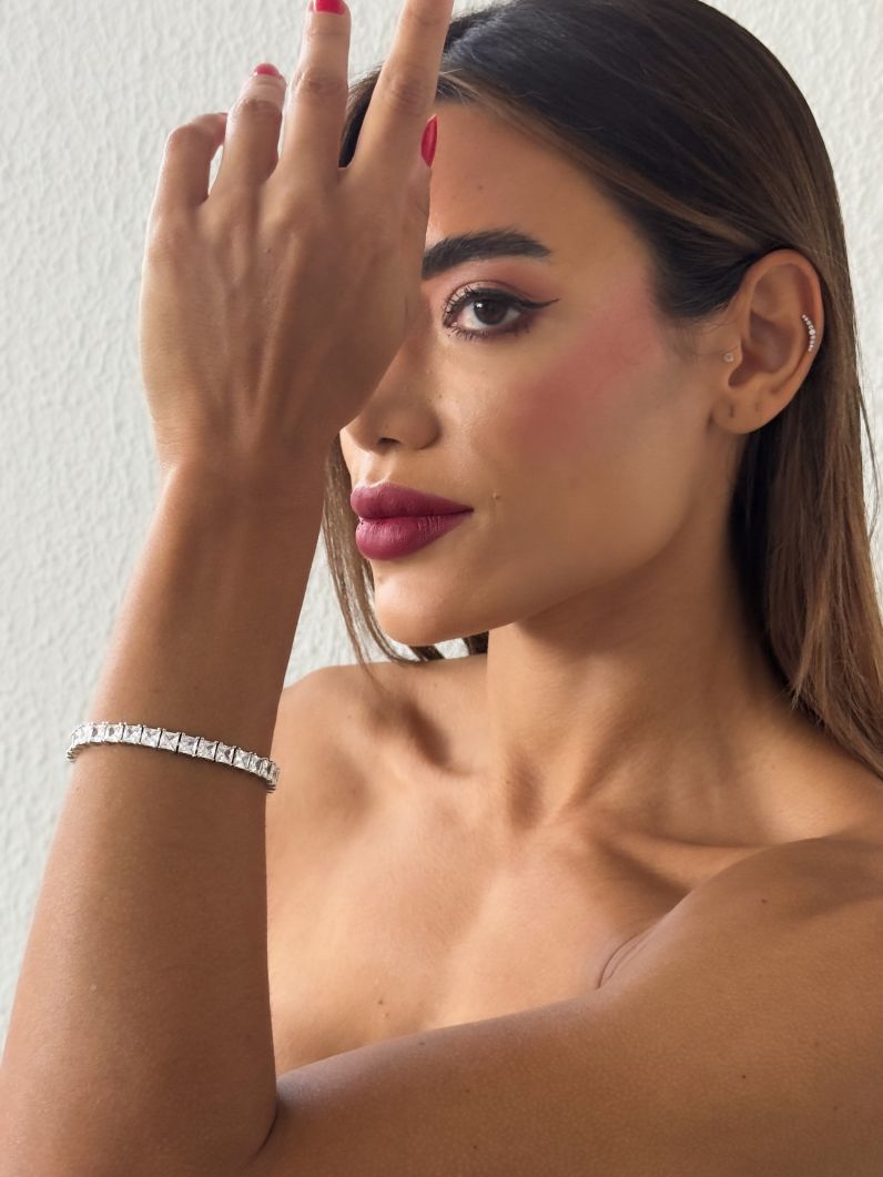 Pulseira Folheada a Ouro 18k e Prata Quadrado Com Zirconia Colorido