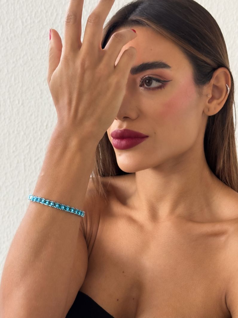 Pulseira Folheada a Ouro 18k e Prata Quadrado Com Zirconia Colorido