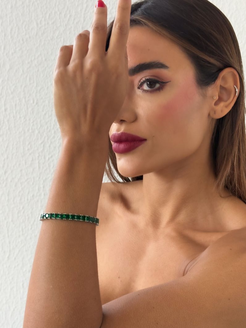 Pulseira Folheada a Ouro 18k e Prata Quadrado Com Zirconia Colorido