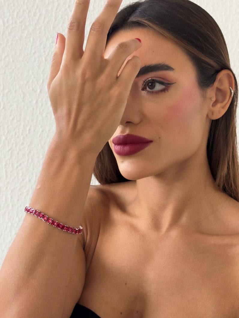 Pulseira Folheada a Ouro 18k e Prata Quadrado Com Zirconia Colorido