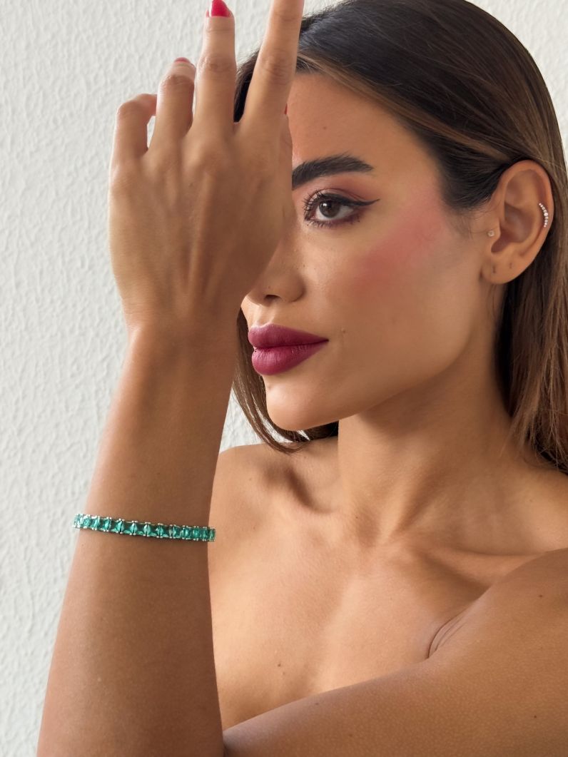 Pulseira Folheada a Ouro 18k e Prata Quadrado Com Zirconia Colorido