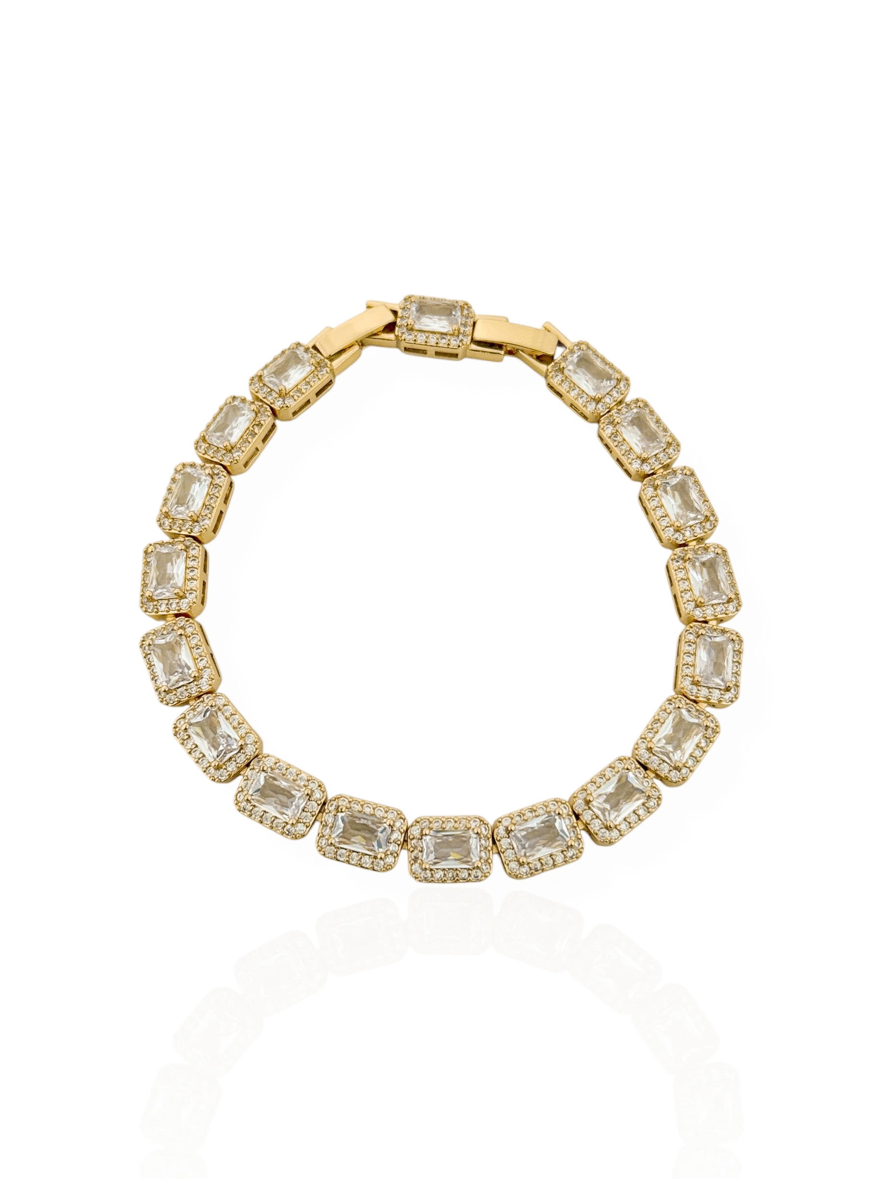Pulseira Folheada a Ouro 18k e Prata Quadrado de Cristal
