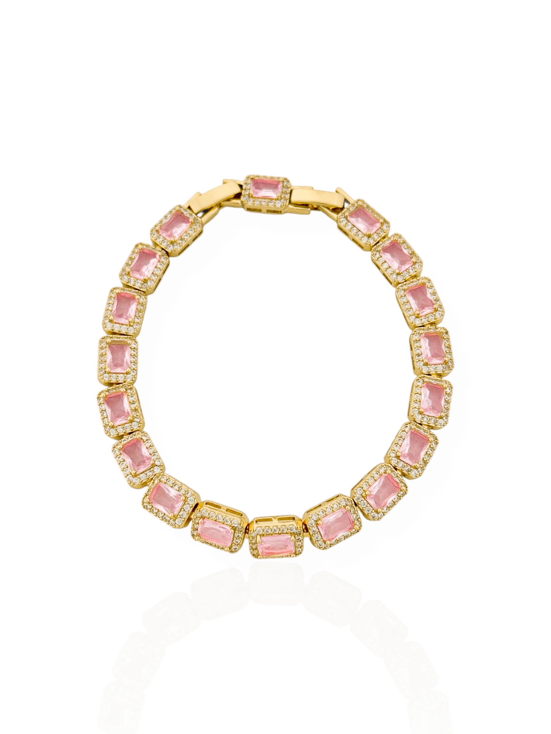 Pulseira Folheada a Ouro 18k e Prata Quadrado de Cristal