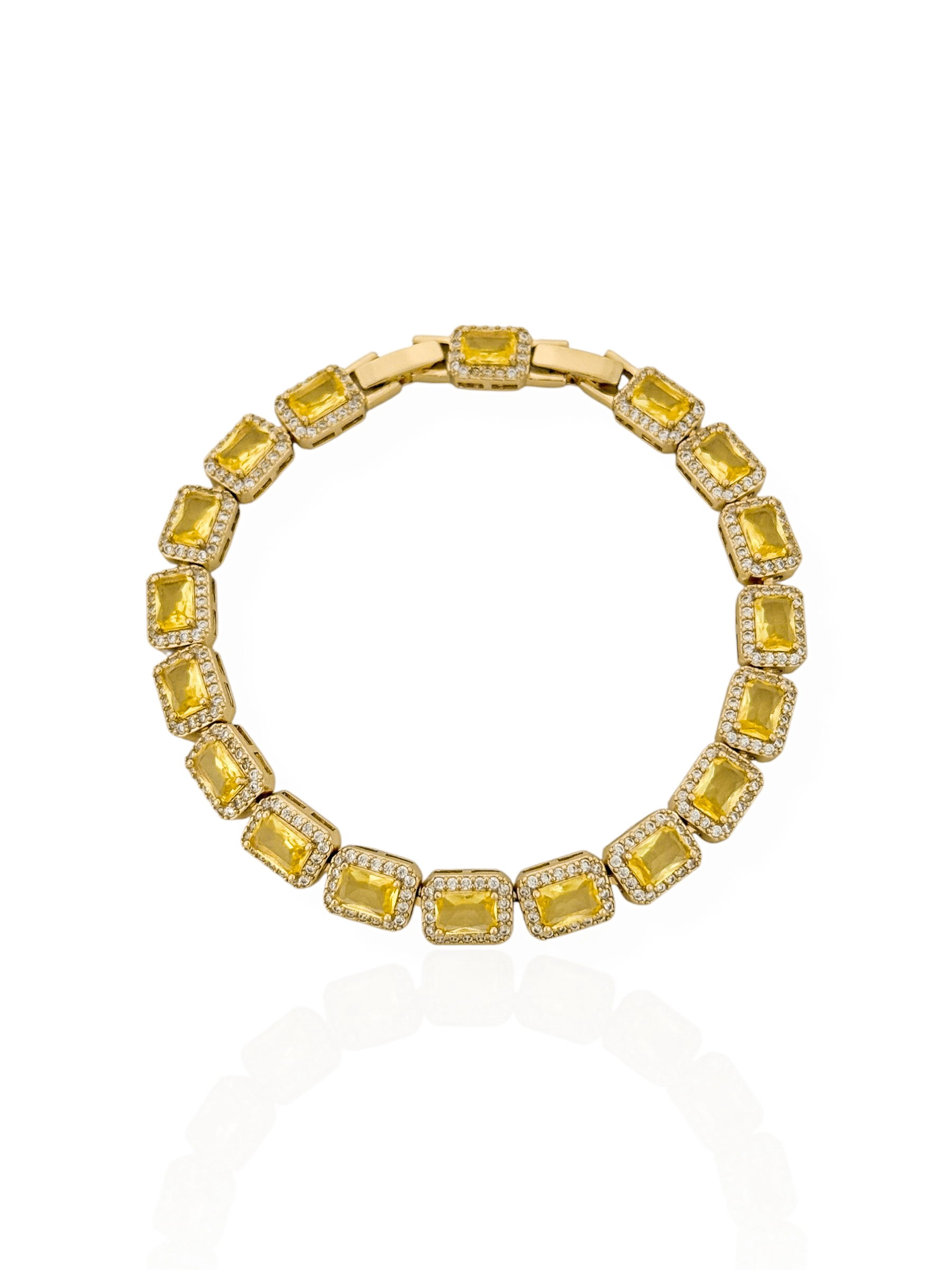 Pulseira Folheada a Ouro 18k e Prata Quadrado de Cristal