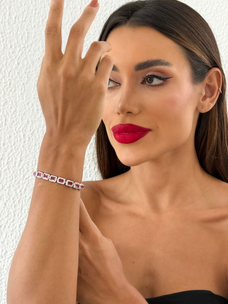 Pulseira Folheada a Ouro 18k e Prata Quadrado de Cristal