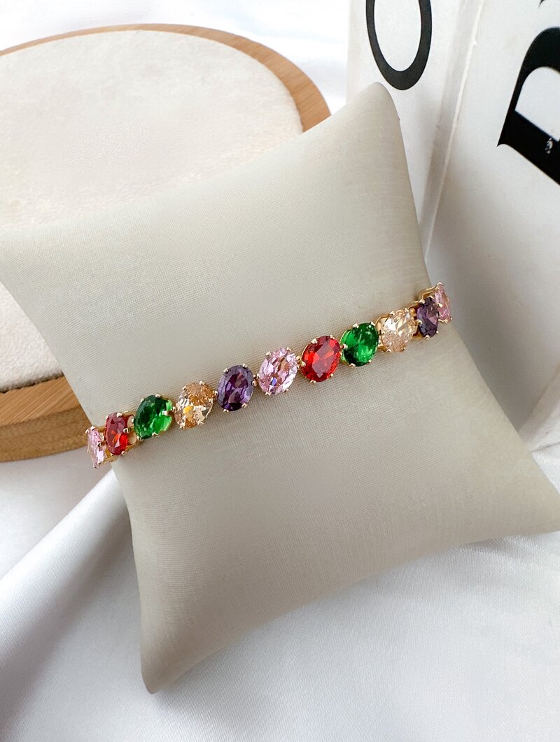 Pulseira Folheada a Ouro 18k e Prata Zircônias Ovais