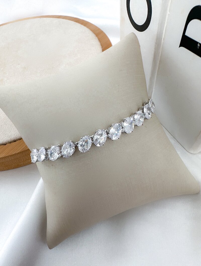 Pulseira Folheada a Ouro 18k e Prata Zircônias Ovais