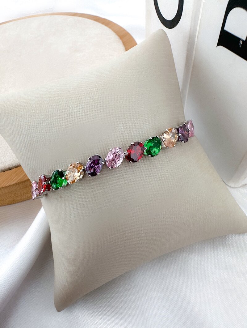 Pulseira Folheada a Ouro 18k e Prata Zircônias Ovais