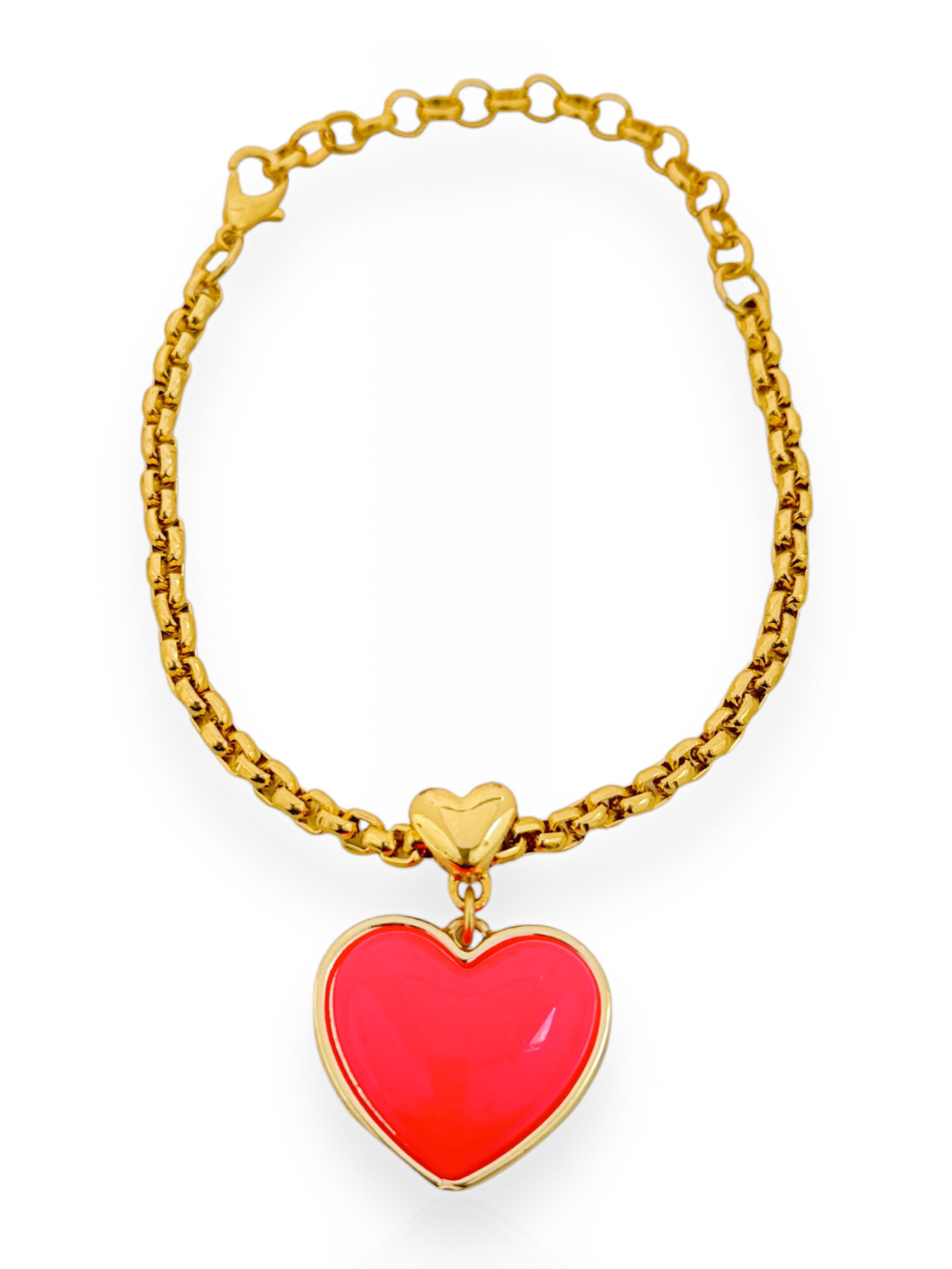 Pulseira Folheada a Ouro 18k Elo Português com Pingente Coração