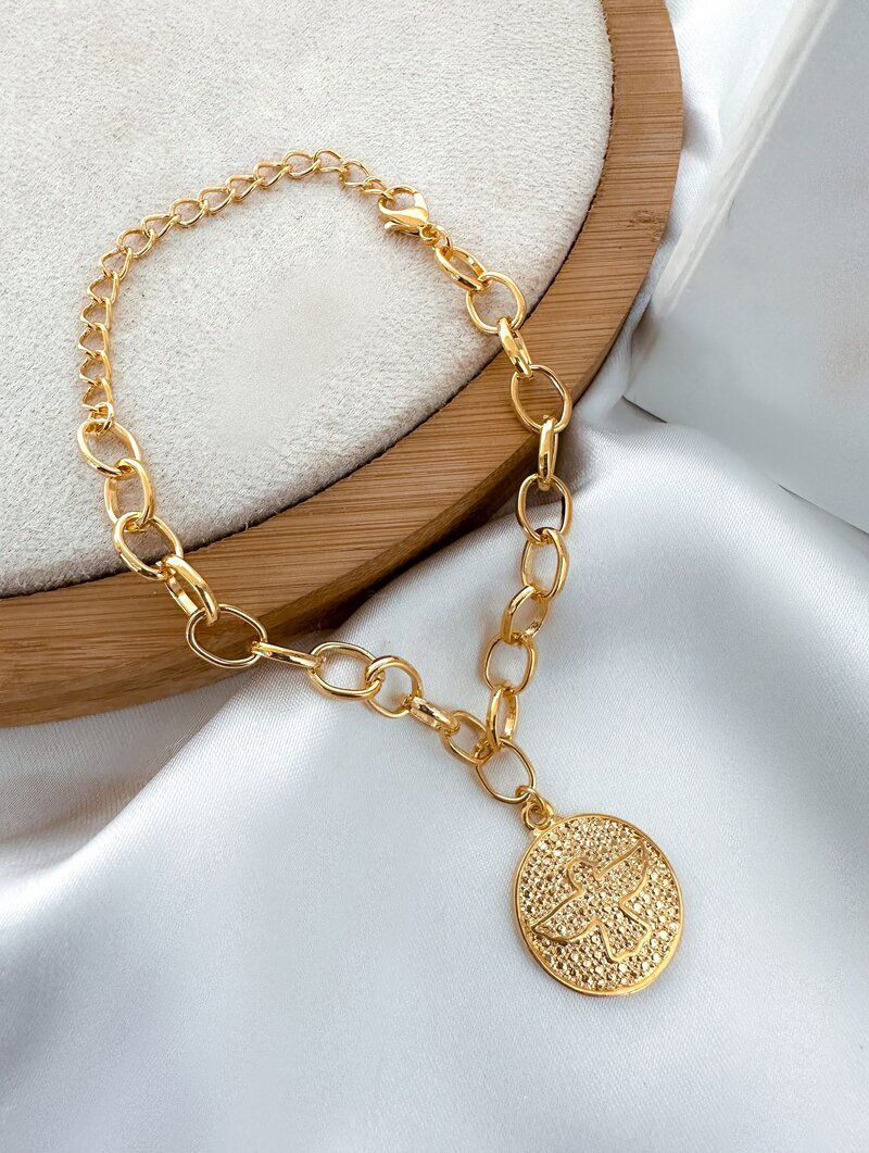 Pulseira Folheada a Ouro 18k Elos com Pingente Espírito Santo