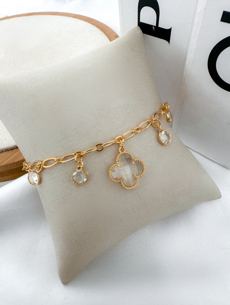 Pulseira Folheada a Ouro 18k Elos com Zircônias e Pingente Inspiração