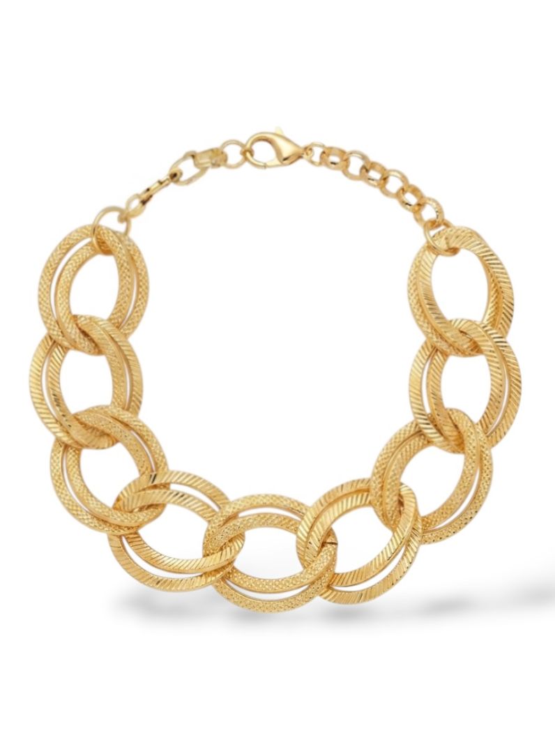 Pulseira Folheada a Ouro 18k Elos Duplos Detalhados