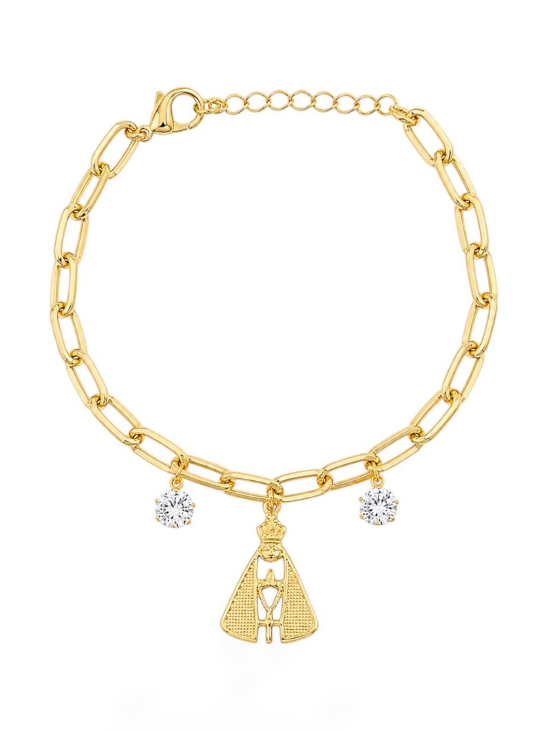 Pulseira Folheada a Ouro 18k Elos e Nossa Senhora