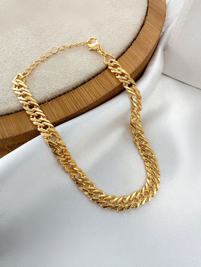 Pulseira Folheada a Ouro 18k Elos Geométricos