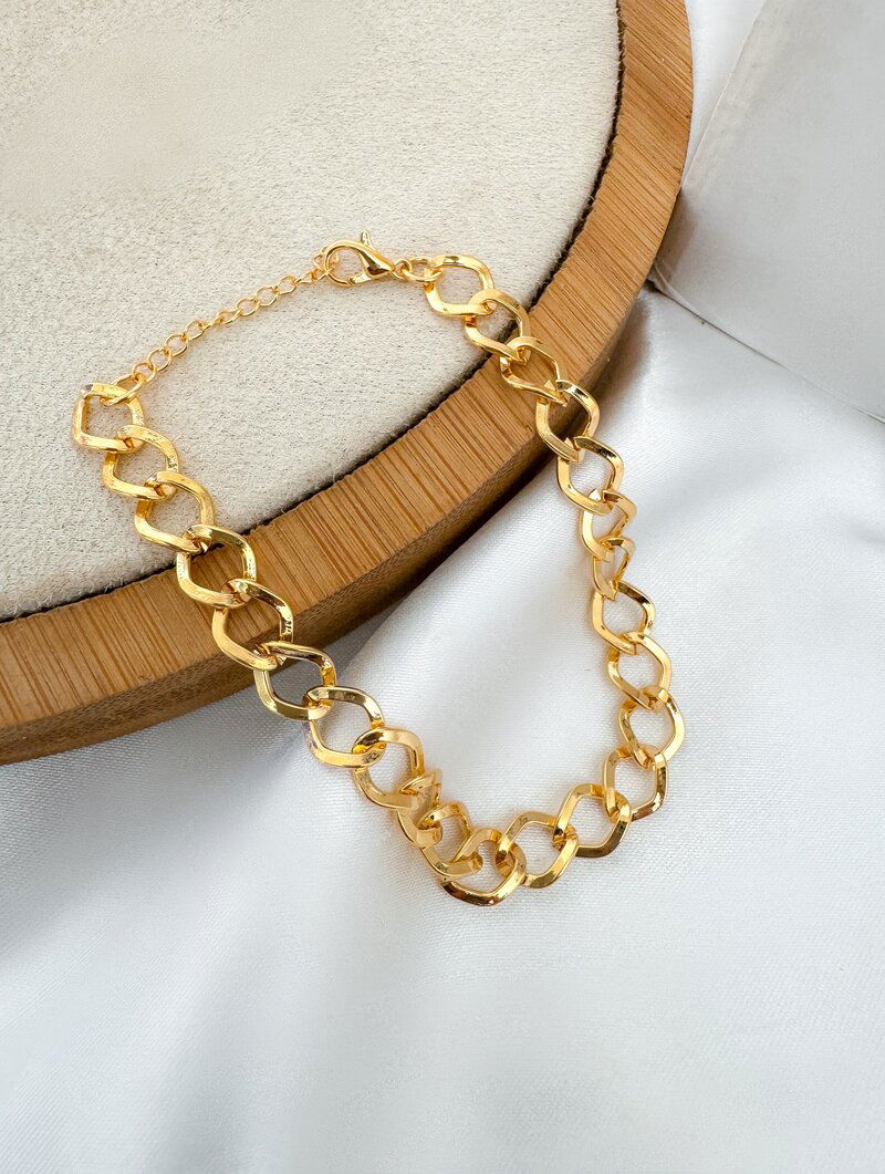 Pulseira Folheada a Ouro 18k Elos Martelados