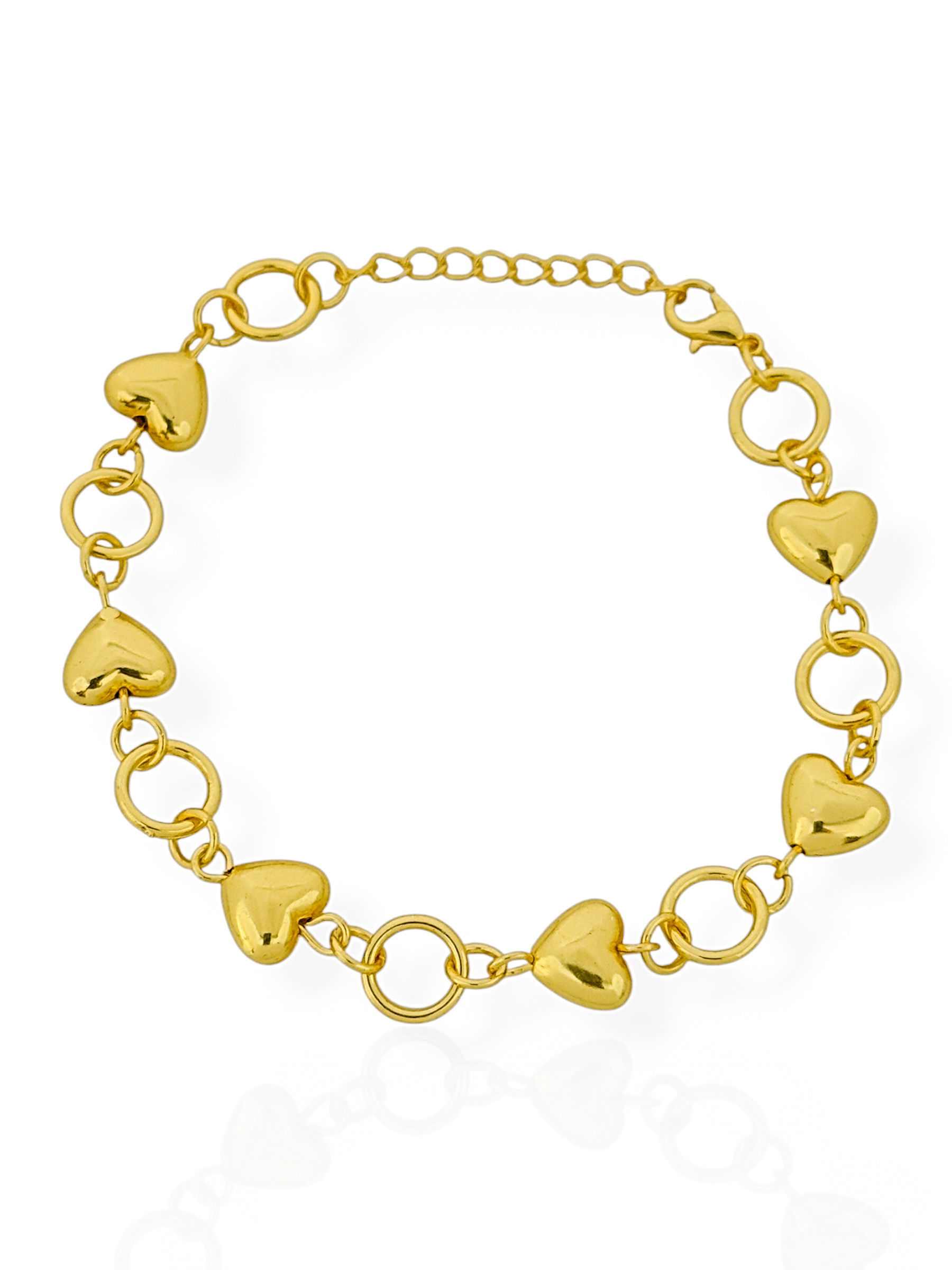 Pulseira Folheada a Ouro 18k Elos Redondos e Corações