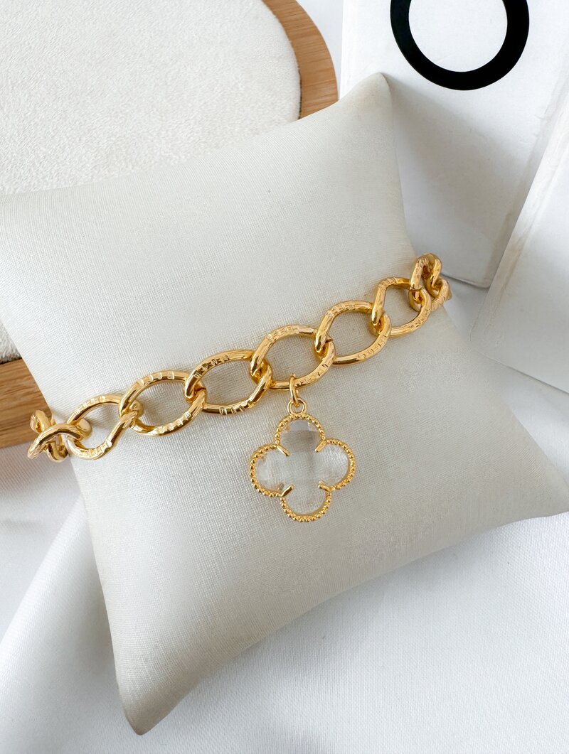 Pulseira Folheada a Ouro 18k Elos Texturizados com Pingente Inspiração