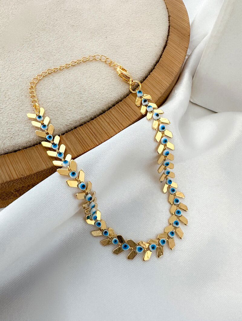 Pulseira Folheada a Ouro 18k Escamas com Olho Grego