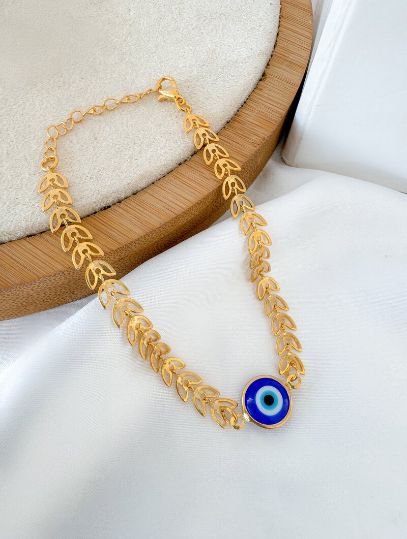 Pulseira Folheada a Ouro 18k Escamas com Olho Grego