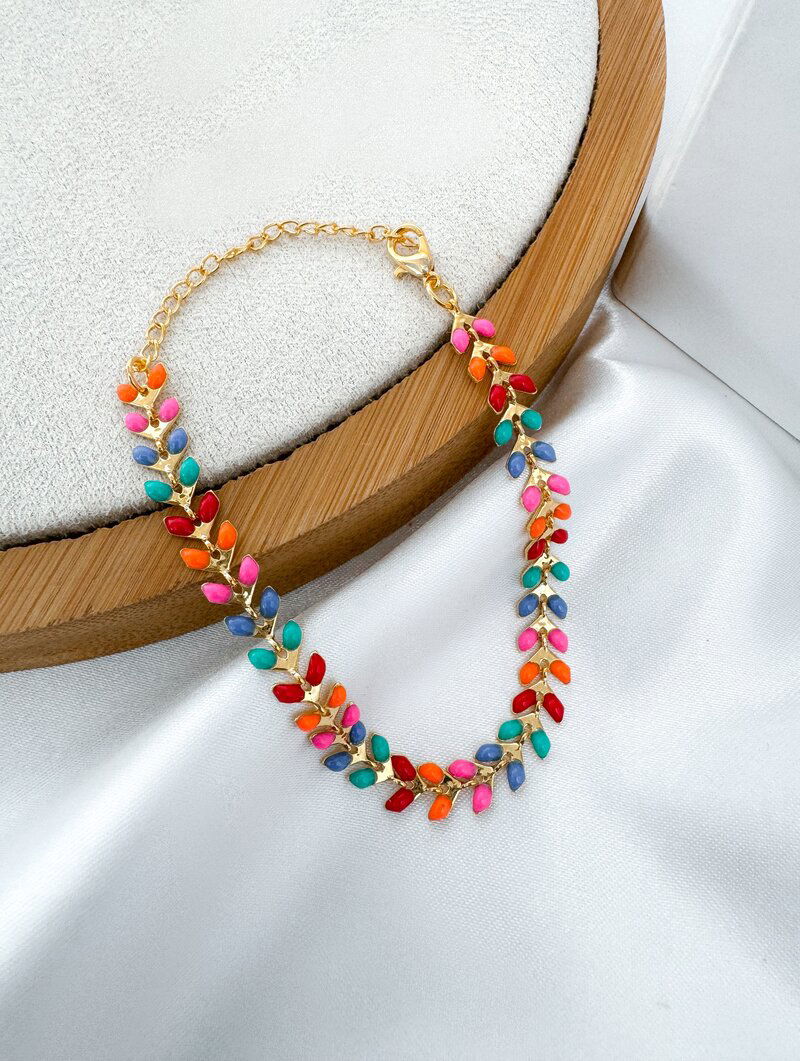 Pulseira Folheada a Ouro 18k Escamas Resinadas Coloridas